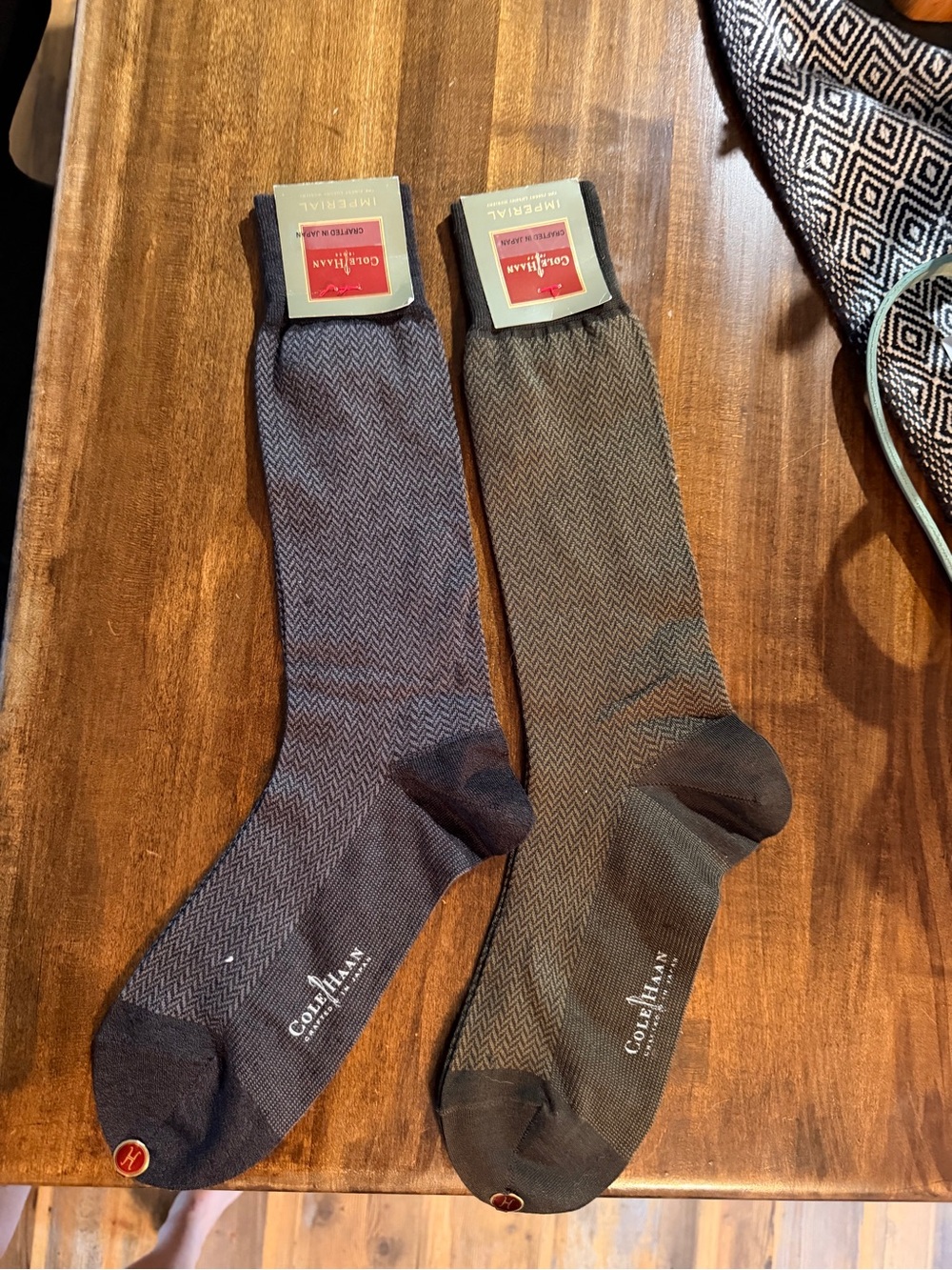 Cole Haan Men's Herringbone Dress Socks - Dark Brown & Charcoal